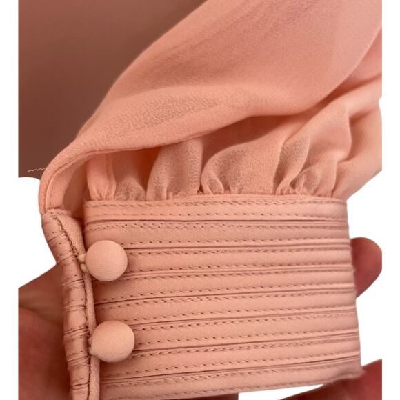 Alex Marie | Pale Pink Pleated Chiffon Sheer Sleeve Dress Size 2 Coquette - Picture 7 of 9